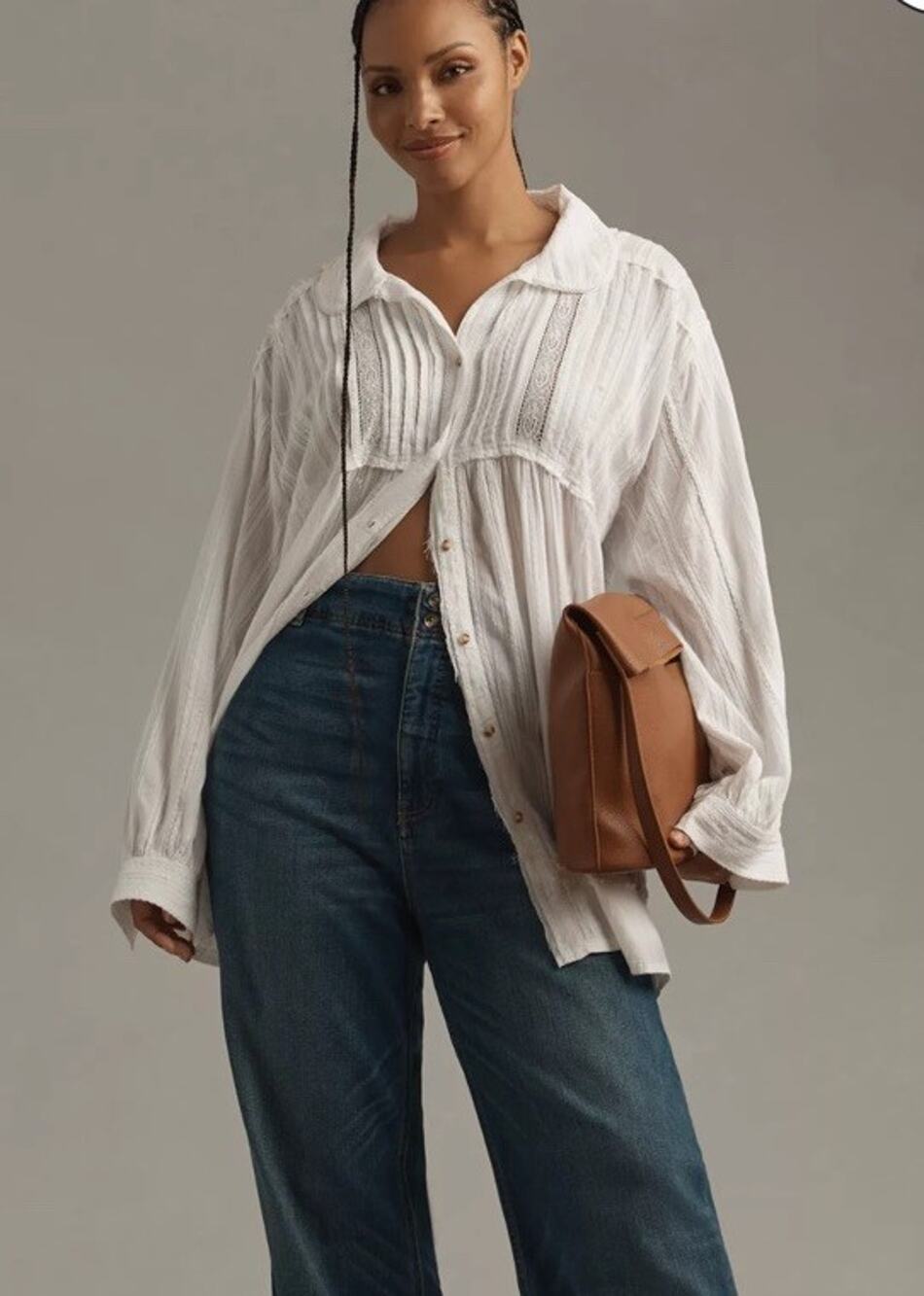 Anthropologie Pilcro Collared Pintuck Blouse XS Women Casual Shirt Top NW 42540